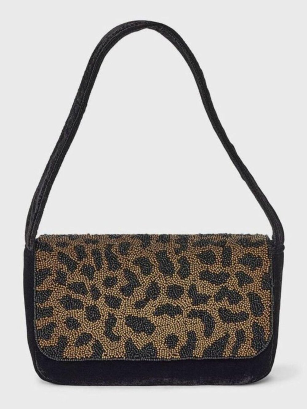 A New Day Embellished Leopard Print Flap Shoulder Bag Black Brown NWT